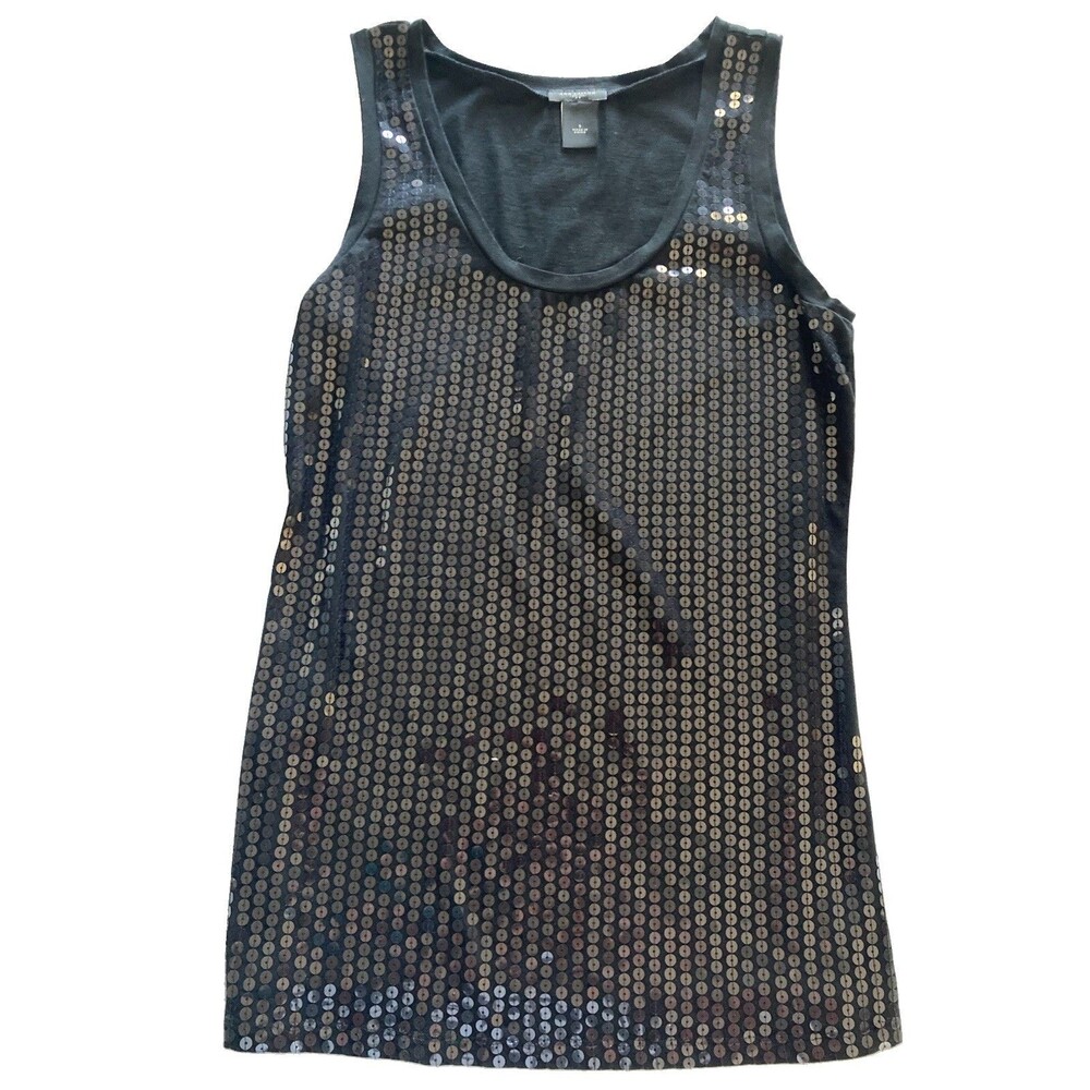 Ann Taylor Top NWOTS Small Tank Sleeveless Sequined Black Excellent Condition